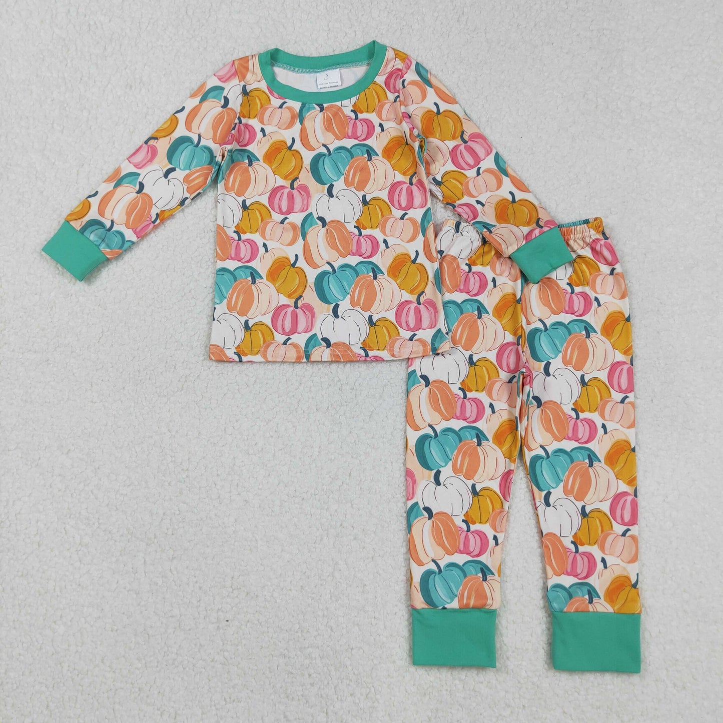 Custom moq 20 bamboo colorful pumpkin orange long sleeve pants girls pajamas