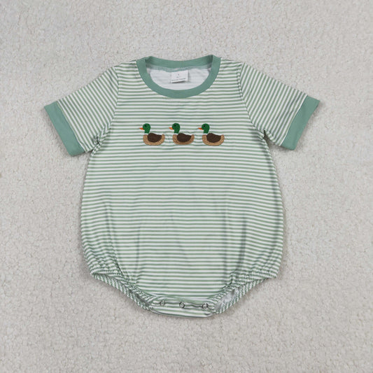 Embroidery SR3531 Hunting Mallard Duck Striped Short Sleeve Boys Romper