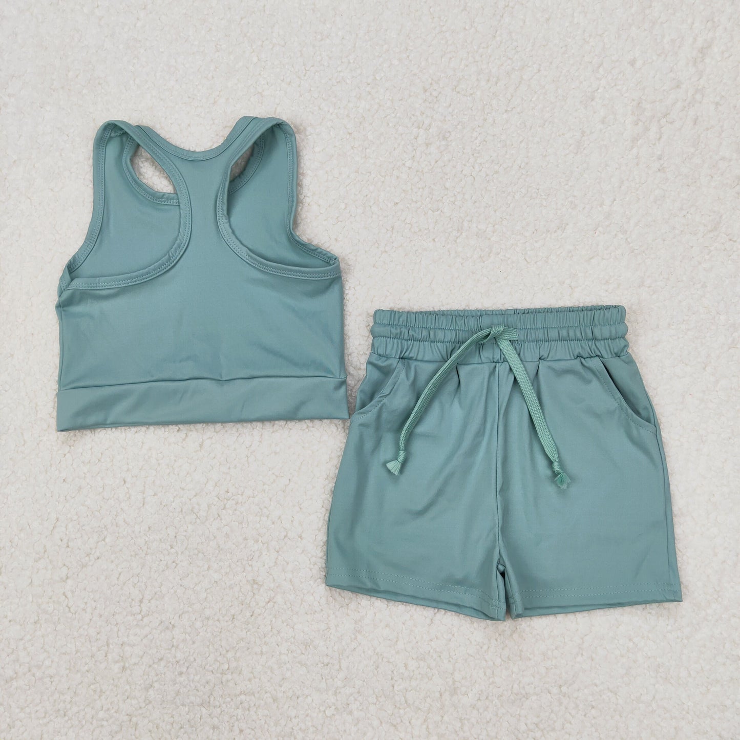 GSSO2133 yoga green vest shorts girls set
