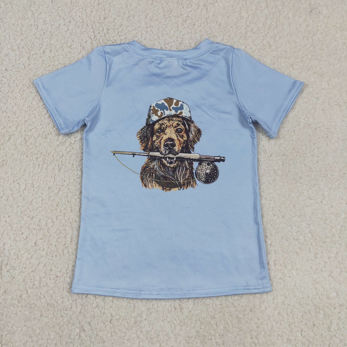 BT1761 Dog Fishing Blue Short Sleeve Boys Top