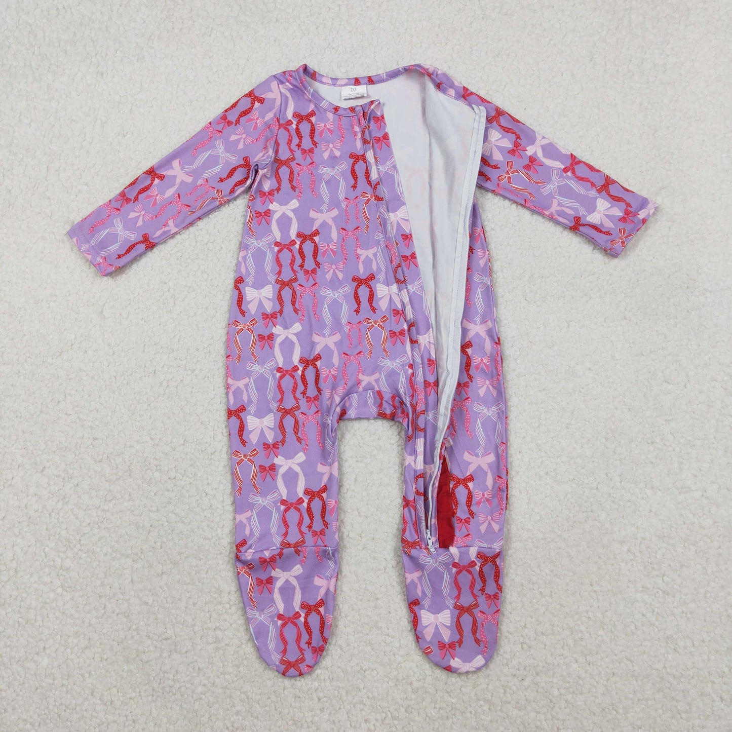 LR2610 colorful bows purple zipper long sleeve girls romper