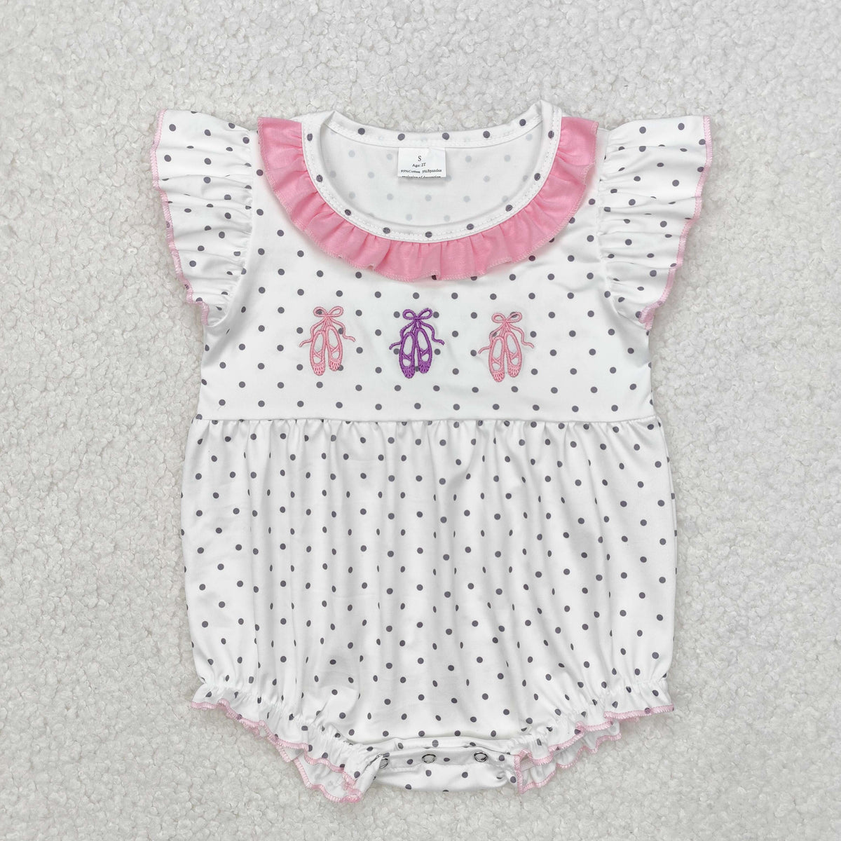 SR2119 cute dance shoe dot pink ruffles flutter sleeve girls romper