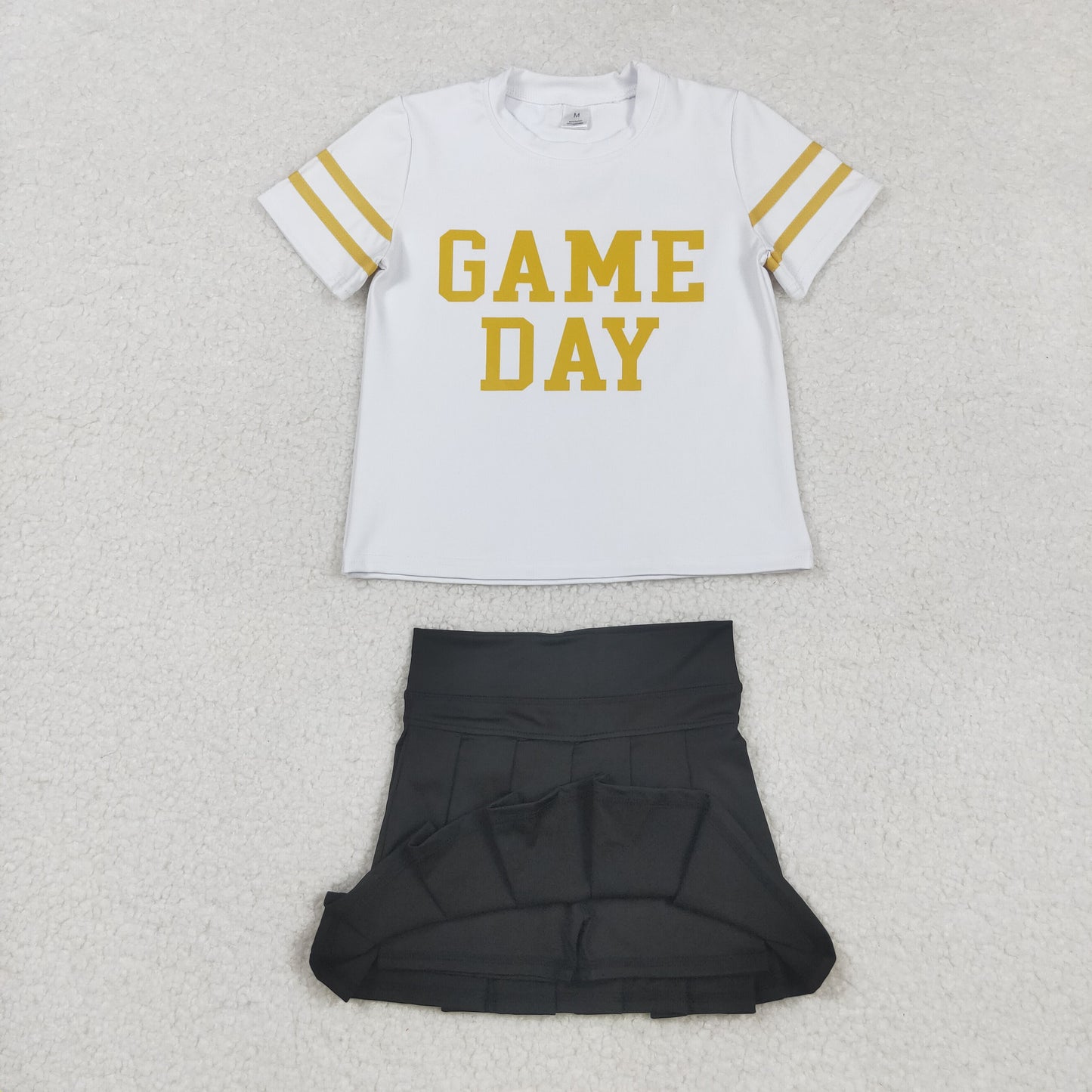 GSD2804 yoga game day golden short sleeve black skorts girls set