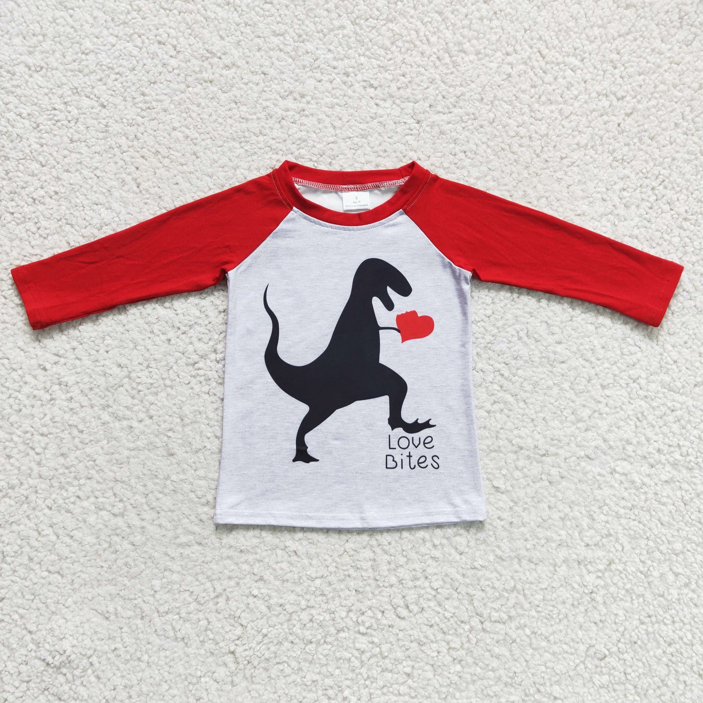 6 B12-7 Valentine's Day Dinosaur Heart Red Long Sleeve Boys Top