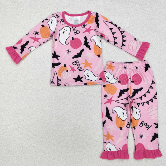 GLP1690 Halloween spooky pumpkin hot pink long sleeve pants girls pajamas