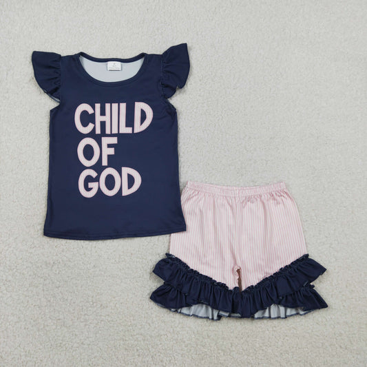 GSSO2933 Child Of God Black Flutter Sleeve Shorts Girls Set