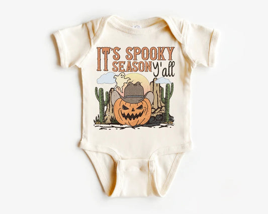 custom Halloween Its Spooky Season Pumpkin White Short Sleeve Kid Romper