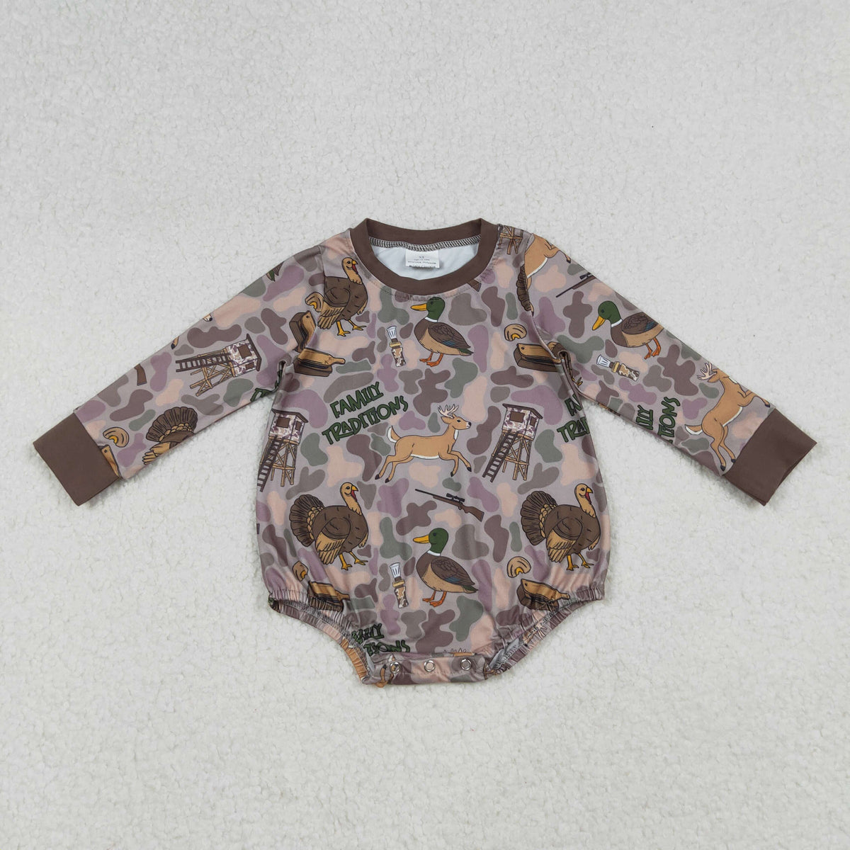 LR2440 hunting mallard duck call turkey camo long sleeve boys romper