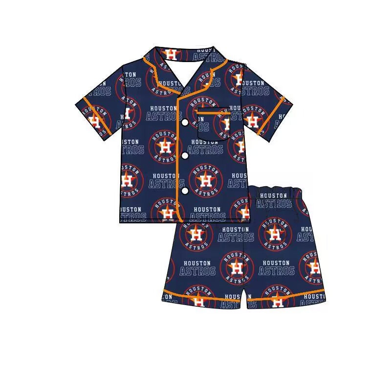 custom S Team navy blue pocket short sleeve shorts boys pajamas
