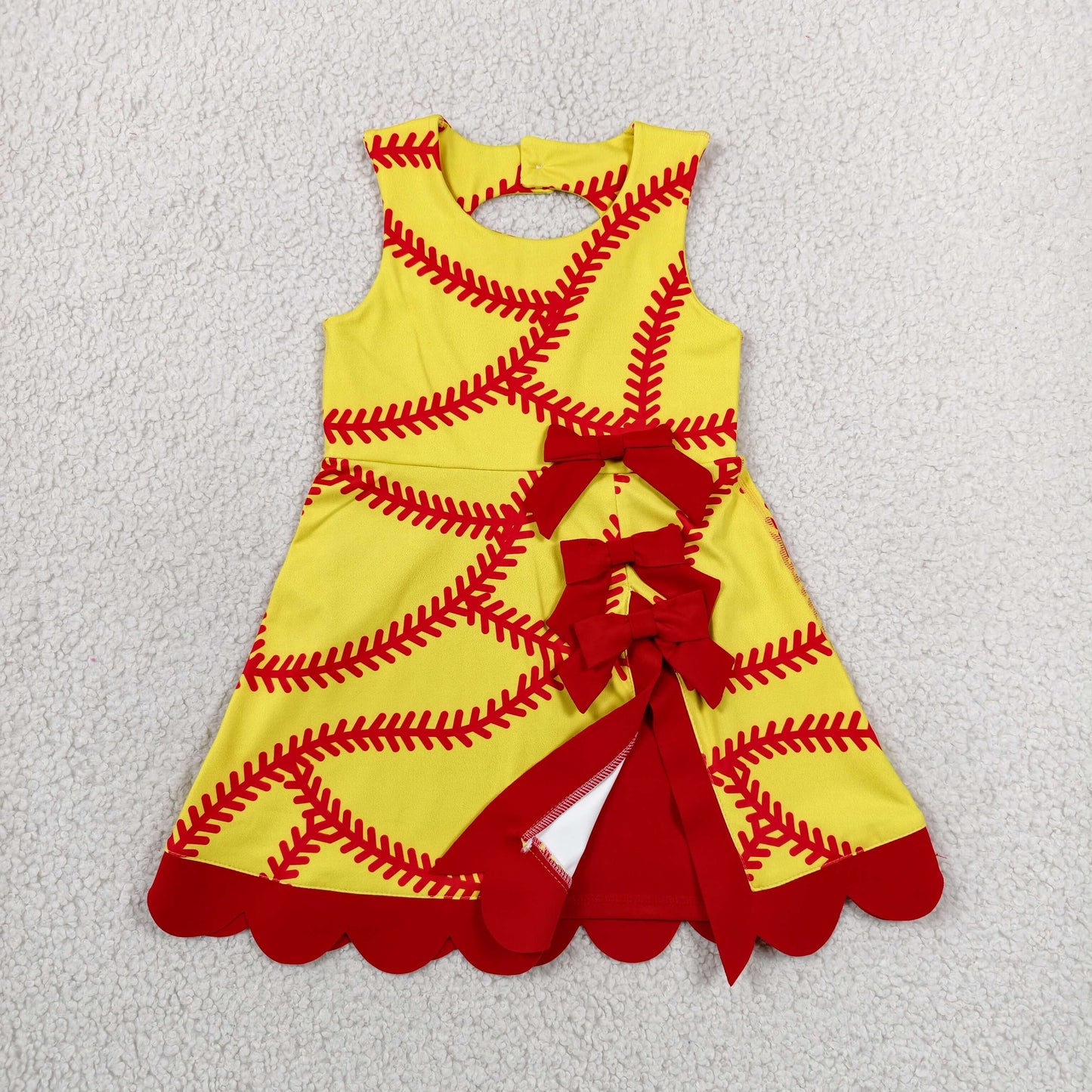 GSD3834 Yoga Softball Yellow Bows Sleeveless Shorts Girls Dress