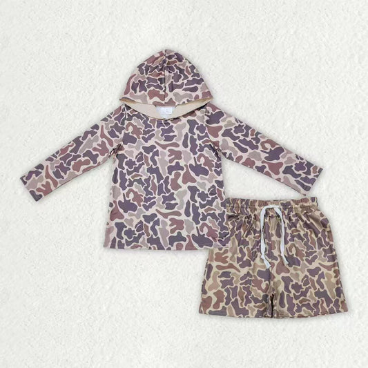 BLS0033 Hunting Camo Hoodie Long Sleeve Shorts Boys Set