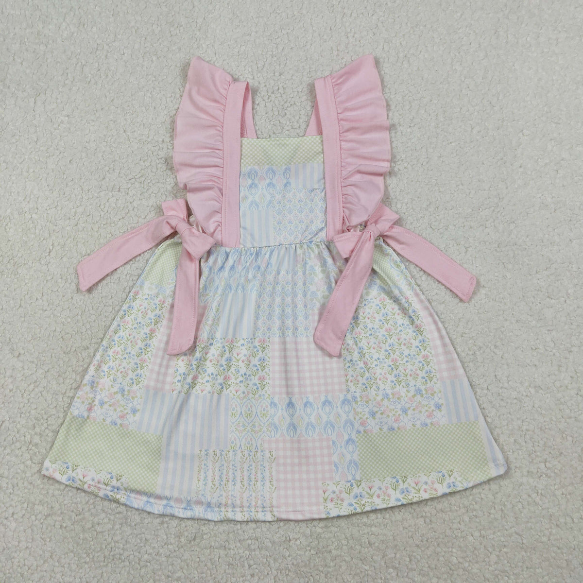 GSD3249 Floral Pink Bows Flutter Sleeve Girls Dress