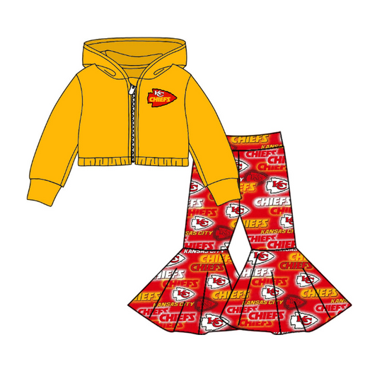 custom S 9.14 Yellow short sleeve hoodie top red pants girls set