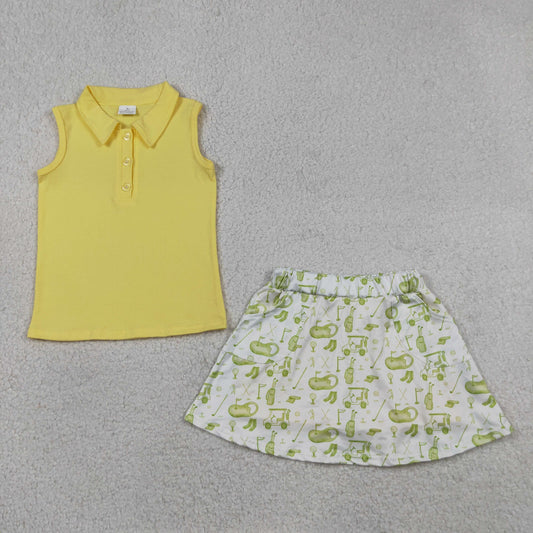GSD2698 yellow sleeveless golf car shorts girls set