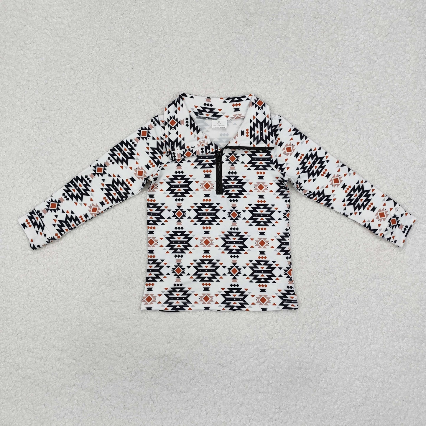 BT0937 Western cowboy Aztec white zipper long sleeve boys pullover boys top