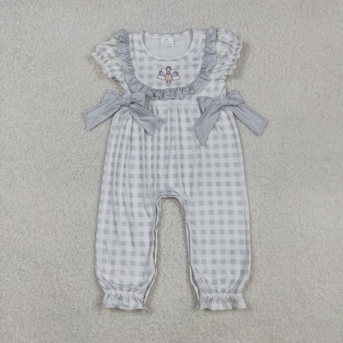 SR1970 Thanksgiving turkey checkered long sleeve girls bows romper