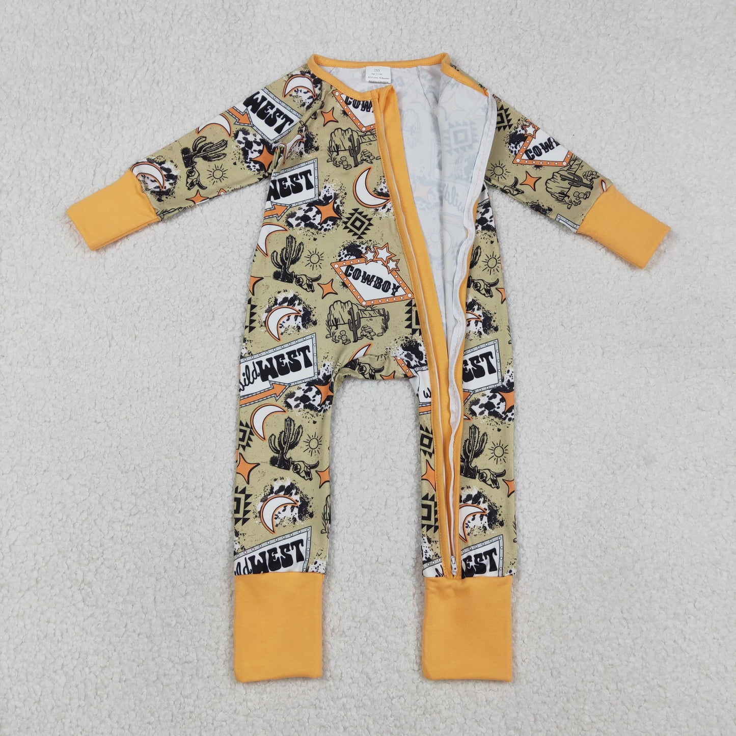 LR2942 Western Aztec Cactus Zipper Long Sleeve Boys Romper