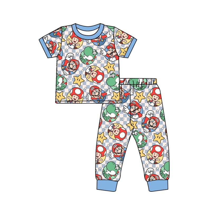 custom S 8.16 Cartoon hero blue short sleeve pants boys set