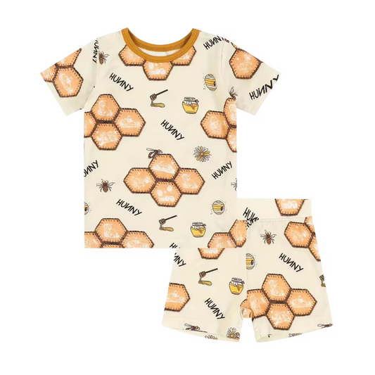 custom hunny bee orange short sleeve shorts boys pajamas