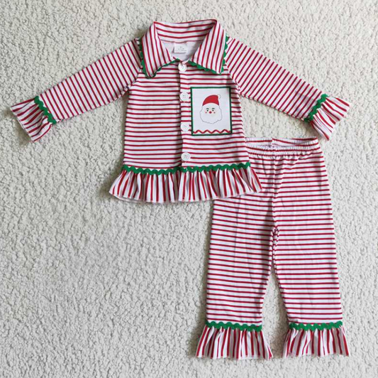 6 B9-3 Christmas Santa Red Striped Long Sleeve Pants girls Pajamas