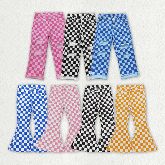 colorful checkered girls jeans RTS sibling clothes