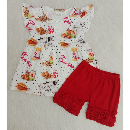 A7-22 Chick Flutter Sleeve Red Shorts Baby Girls Outfits