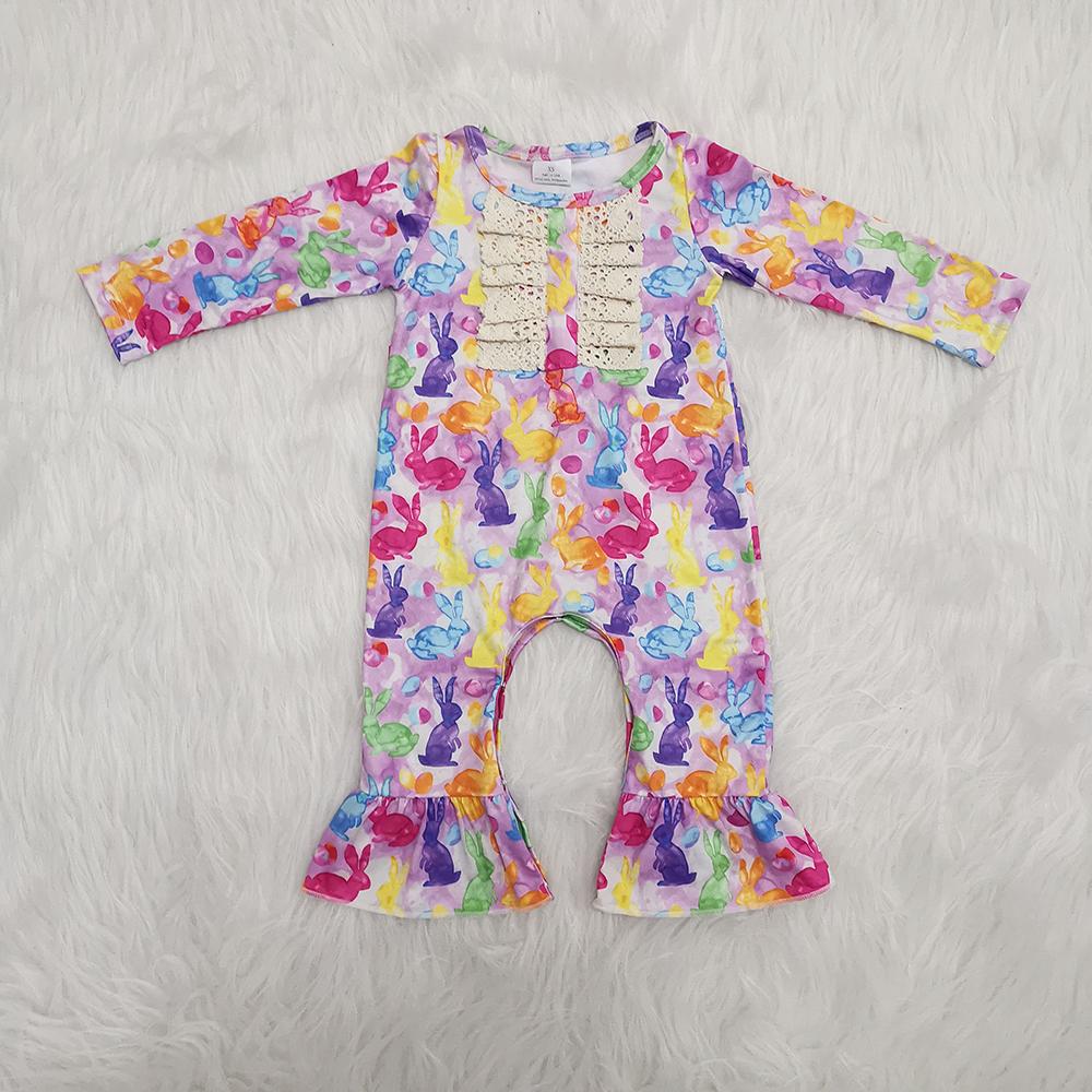 6 A12-3 Easter Colorful Rabbits Romper