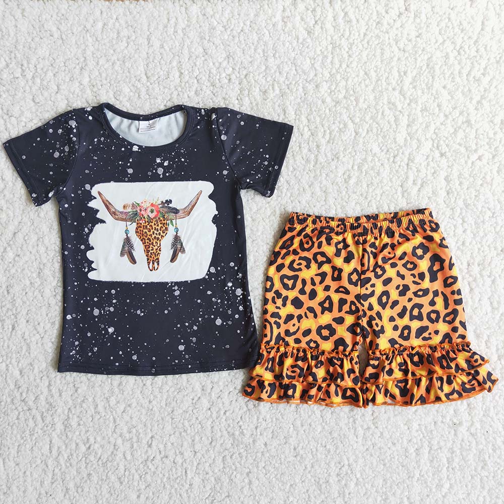 Heifer Black Bleach Leopard Print Shorts Set