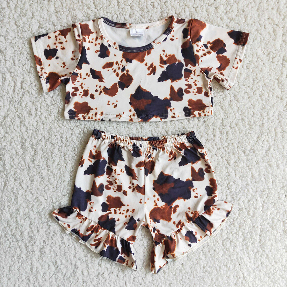 Cow Print Crop Top Shorts Girls Set