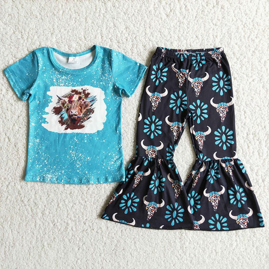 D8-28 Heifer Blue Bleach Design Aztec Design Girls Set