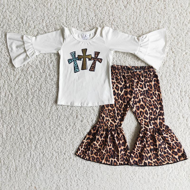 Easter Leopard Print Three Cross Girls Set