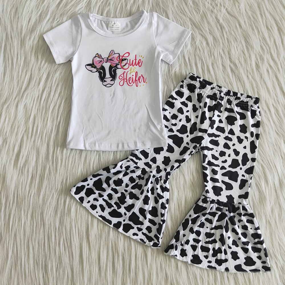 B4-21 Cute Heifer Cow Print Baby Girls Outfits