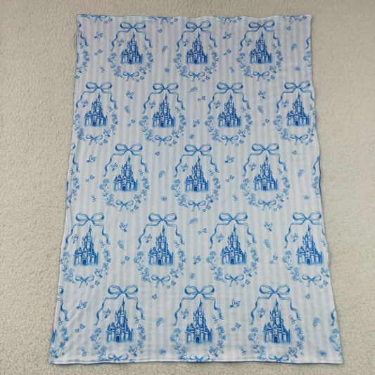 BL0247 Blue Castle Bows Baby Blanket