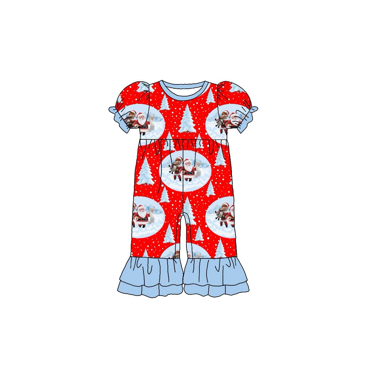custom style Christmas Santa tree red short sleeve girls romper