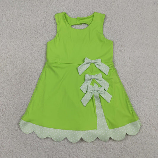 GSD3316 Yoga Solid Color Mint Green Bows Sleeveless Skorts Girls Dress