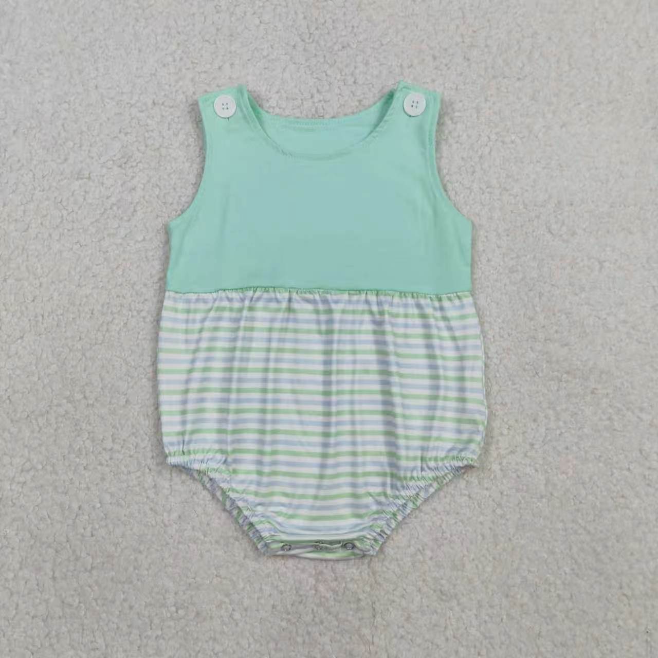Green Striped Girls Set/Romper Sibling Clothes RTS