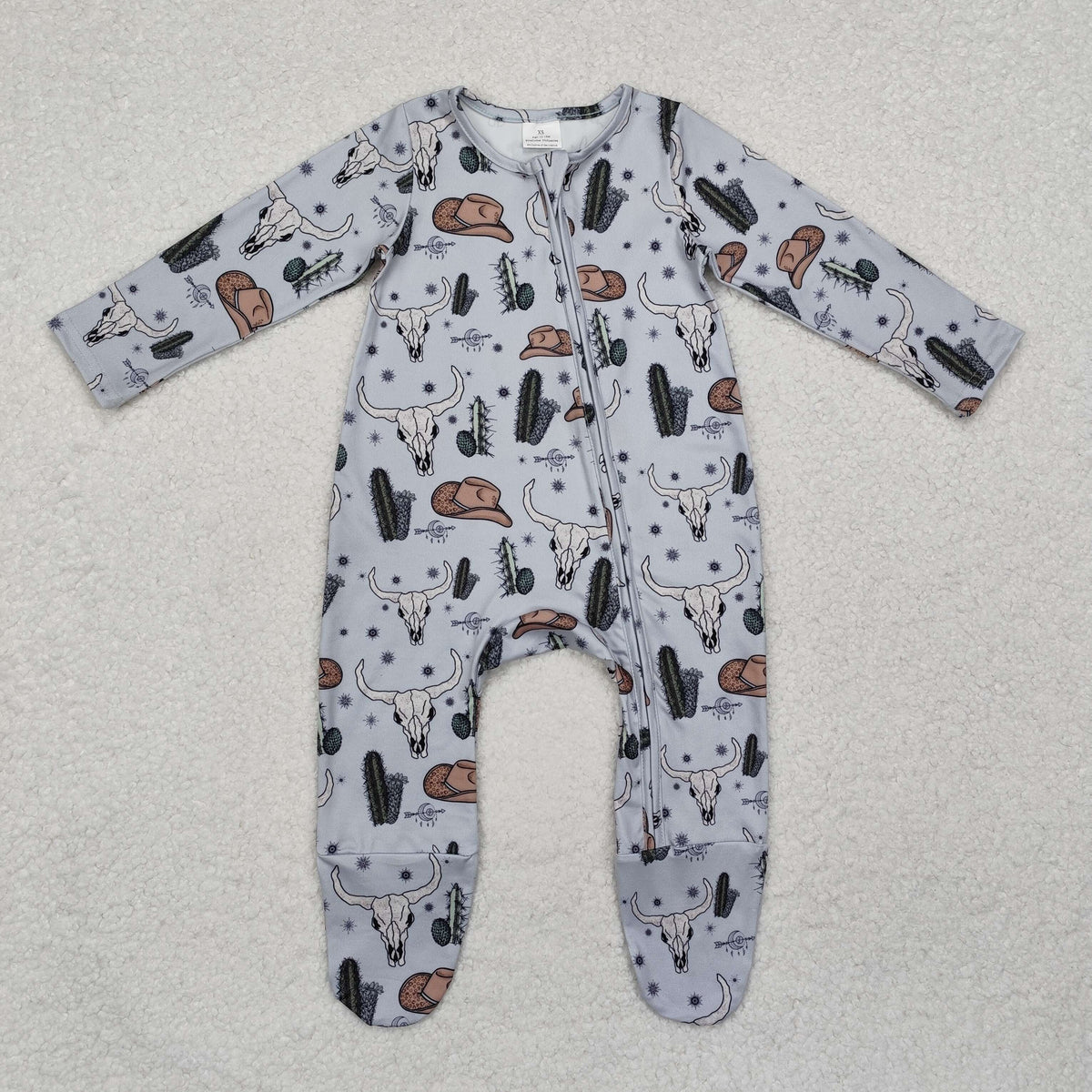 LR2098 Western cow cactus hat long sleeve zipper boys romper