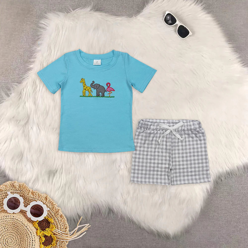 Embroidery cartoon elephant flamingo animals RTS Sibling Clothes