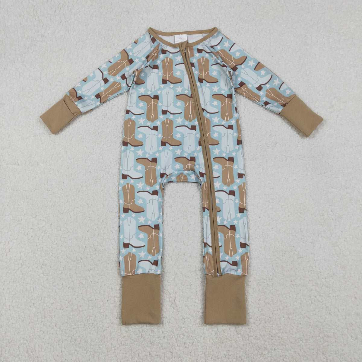 LR2734 Western boots star blue khaki zipper long sleeve boys romper