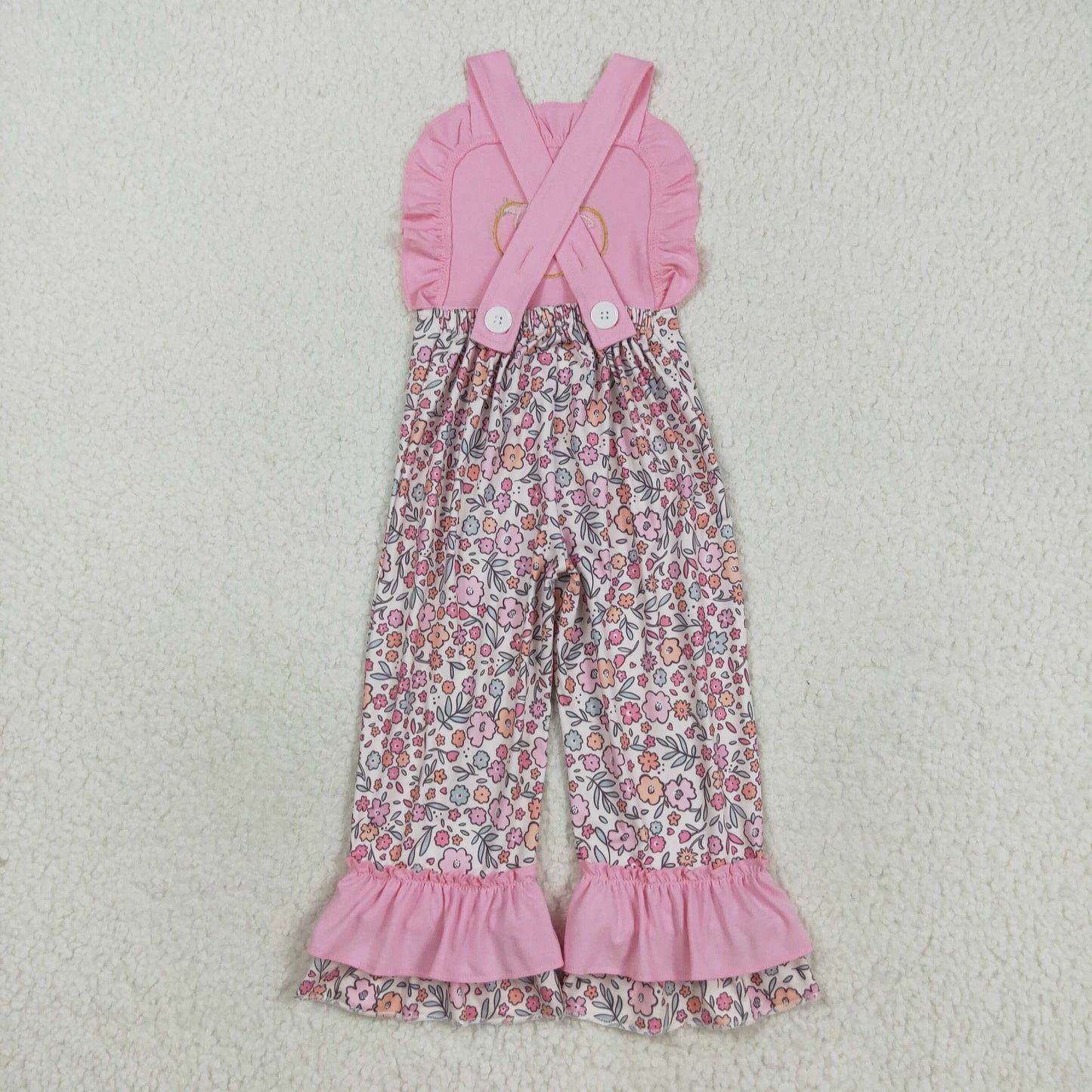 SR3176 embroidery Autumn pumpkin flowers pink girls jumpsuits