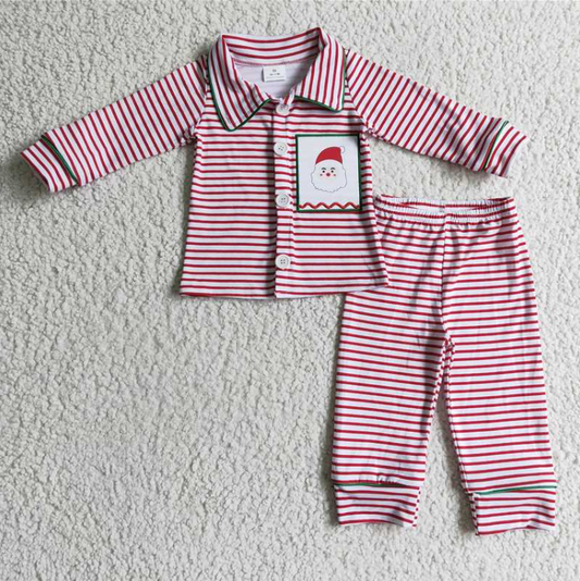 6 A2-20 Christmas Santa Red Striped Long Sleeve Pants Boys Pajamas