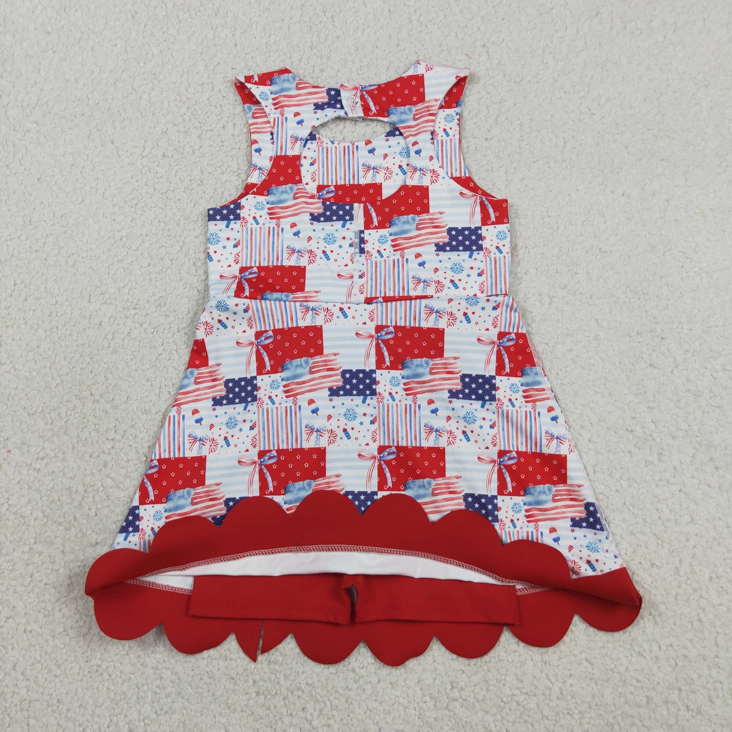 GSD3945 July 4th Flag Bows Sleeveless Skorts Girls Dress