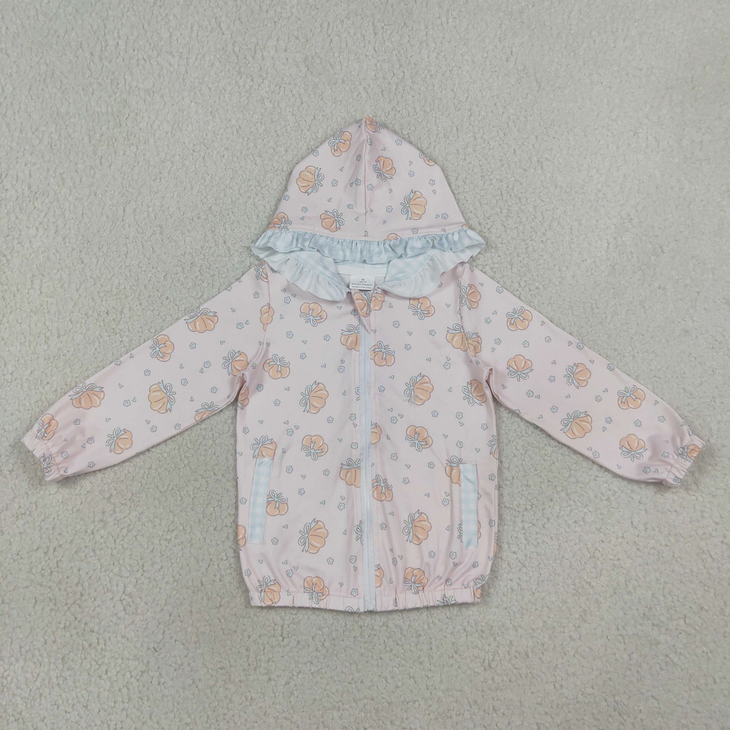 GT1660 Pumpkin Bows Pink Zipper Hoodie Long Sleeve Girls Coat