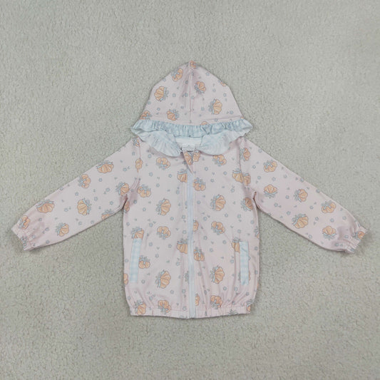 GT1660 Pumpkin Bows Pink Zipper Hoodie Long Sleeve Girls Coat