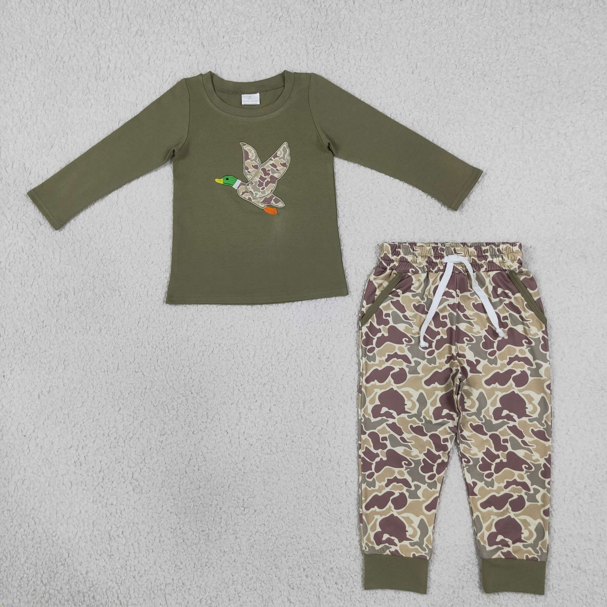 Embroidery BLP1494 Hunting Mallard Long Sleeve Camo Pants Boys Set