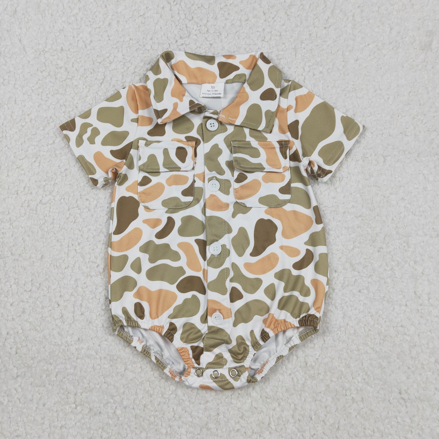 SR3658 Hunting Camo Pockets Short Sleeve Boys Romper