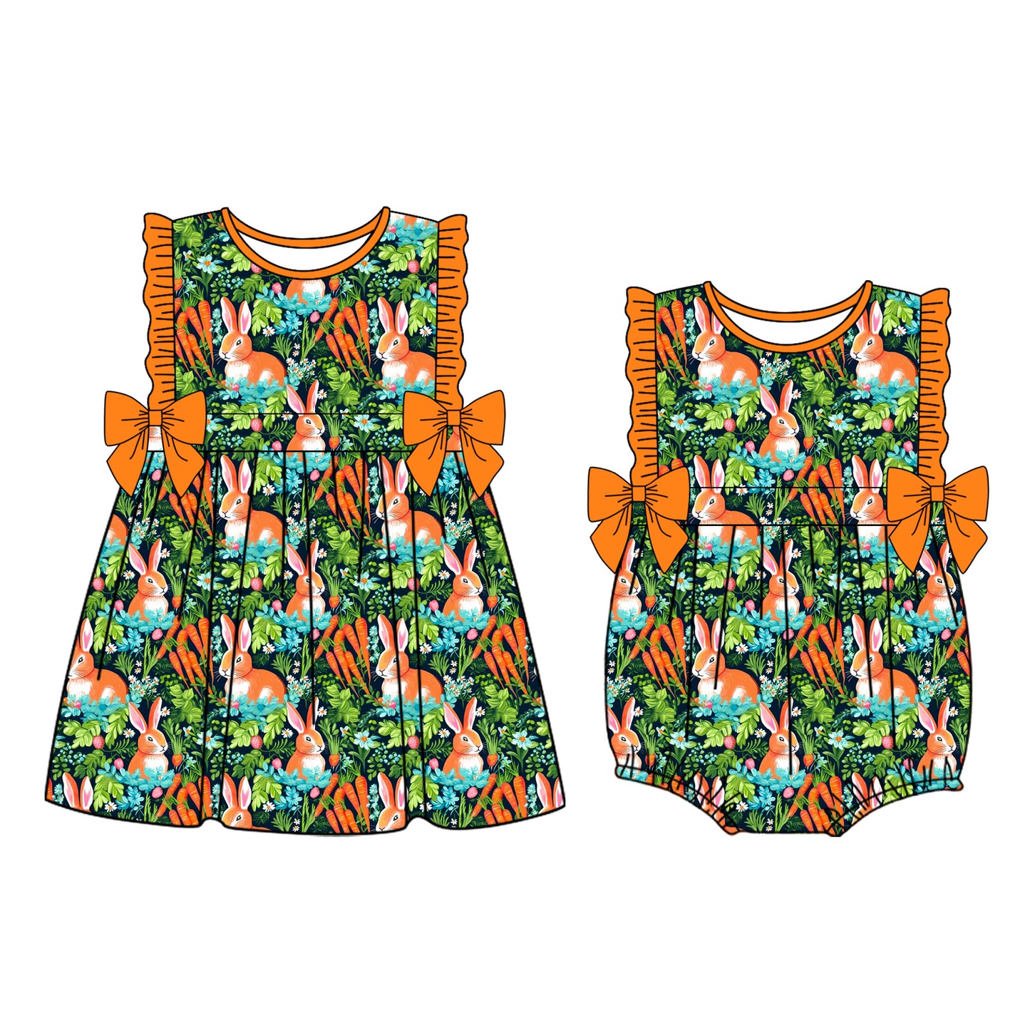 custom moq 5 Easter Rabbit Carrot Dress/Romper Sibling Clothes