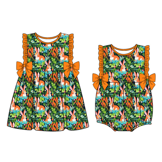 custom moq 5 Easter Rabbit Carrot Dress/Romper Sibling Clothes