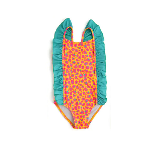 custom style hot pink leopard orange blue ruffles girls bathing swimsuits