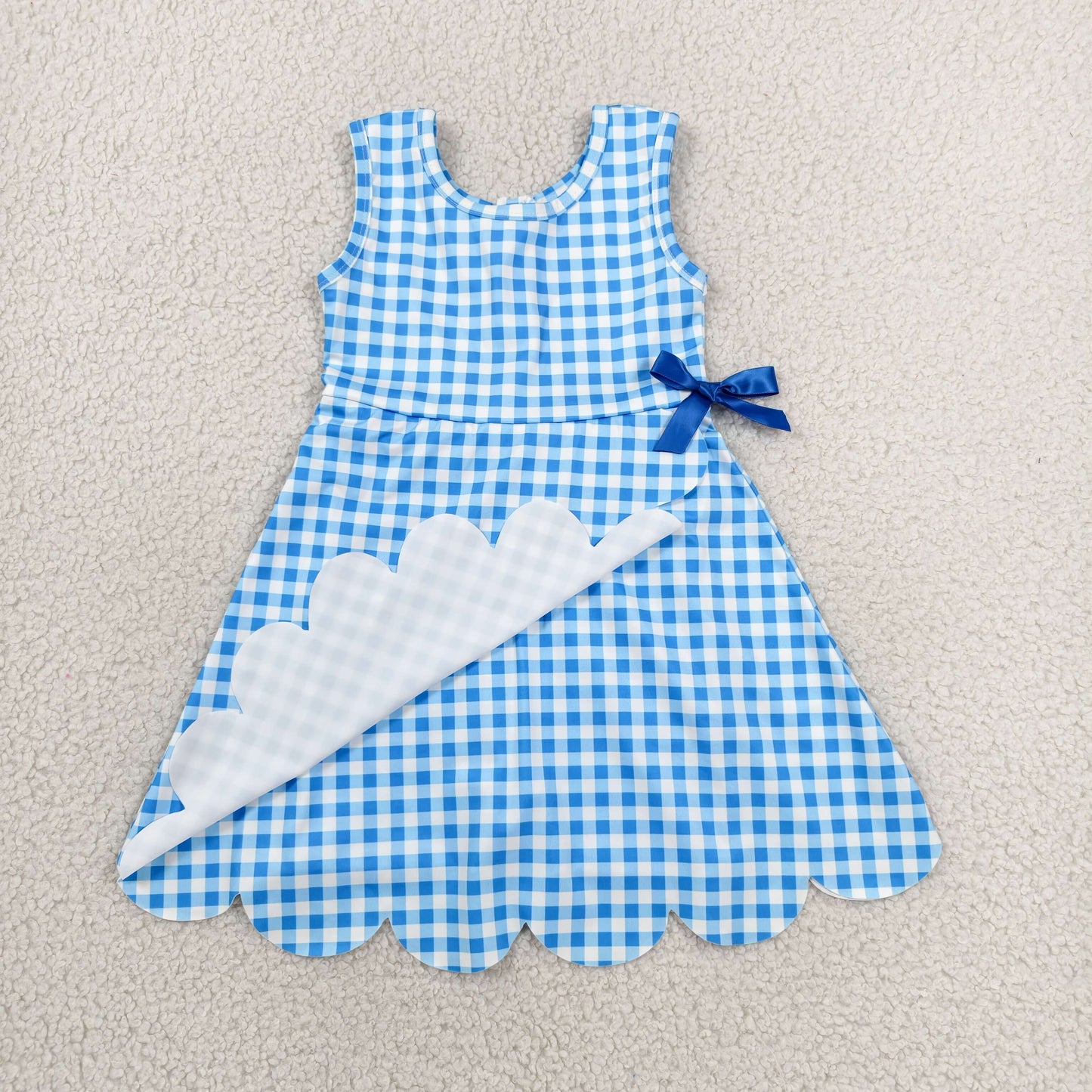 GSD3778 Yoga Blue Checkered Sleeveless Skorts Girls Dress